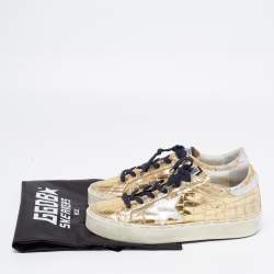 Golden Goose Gold Croc Embossed Leather Superstar Low-Top Sneakers Size 38