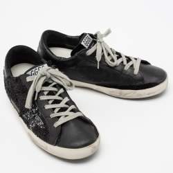 Pre Owned Golden Goose Black Sequins And Leather Superstar Sneakers Size 35
