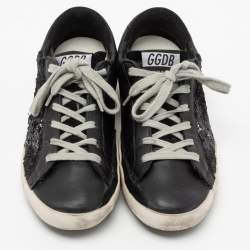 Pre Owned Golden Goose Black Sequins And Leather Superstar Sneakers Size 35
