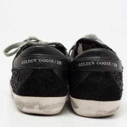 Pre Owned Golden Goose Black Sequins And Leather Superstar Sneakers Size 35