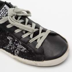 Pre Owned Golden Goose Black Sequins And Leather Superstar Sneakers Size 35