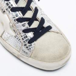 Golden Goose Silver Snake-Embossed  And Leather Super Star Low-Top Sneakers Size 37