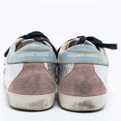 Golden Goose Silver Snake-Embossed  And Leather Super Star Low-Top Sneakers Size 37