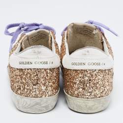 Pre Owned Golden Goose Gold Glitter And Leather Superstar Low Top Sneakers Size 36