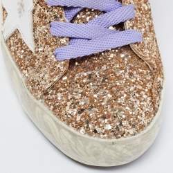Pre Owned Golden Goose Gold Glitter And Leather Superstar Low Top Sneakers Size 36