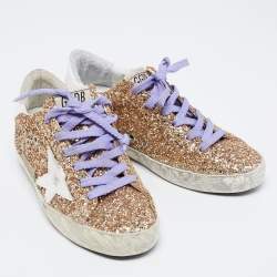 Pre Owned Golden Goose Gold Glitter And Leather Superstar Low Top Sneakers Size 36