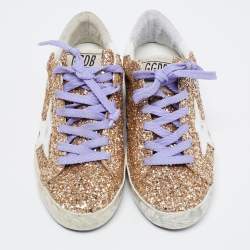 Pre Owned Golden Goose Gold Glitter And Leather Superstar Low Top Sneakers Size 36