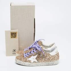 Pre Owned Golden Goose Gold Glitter And Leather Superstar Low Top Sneakers Size 36