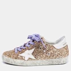 Pre Owned Golden Goose Gold Glitter And Leather Superstar Low Top Sneakers Size 36
