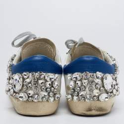 Pre Owned Golden Goose White Leather Crystal Embellished Superstar Low-Top Sneakers Size 41