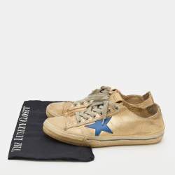 Golden Goose Metallic Gold/Blue Canvas And Leather V-Star Low Top Sneakers Size 38