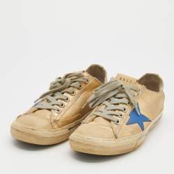 Golden Goose Metallic Gold/Blue Canvas And Leather V-Star Low Top Sneakers Size 38