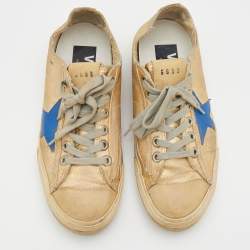 Golden Goose Metallic Gold/Blue Canvas And Leather V-Star Low Top Sneakers Size 38