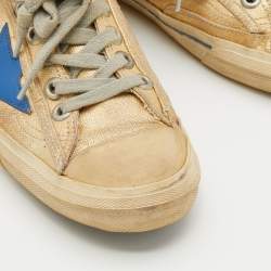 Golden Goose Metallic Gold/Blue Canvas And Leather V-Star Low Top Sneakers Size 38