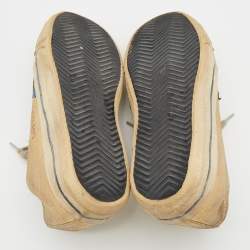 Golden Goose Metallic Gold/Blue Canvas And Leather V-Star Low Top Sneakers Size 38