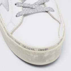 Pre Owned Golden Goose White/Pink Leather and Glitter Star Low-Top Sneakers Size 38