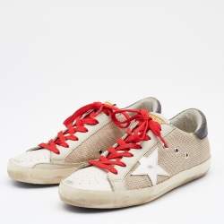 Pre Owned Golden Goose Light Beige/Black Nylon and Leather Sneakers Size 39