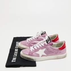 Pre Owned Golden Goose Tricolor Leather and Glitter SuperStar Sneakers Size 37