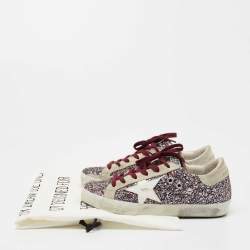 Pre Owned Golden Goose Multicolor Glitter and Leather Super Star Sneakers Size 36