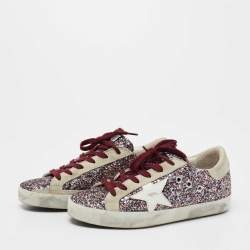 Pre Owned Golden Goose Multicolor Glitter and Leather Super Star Sneakers Size 36