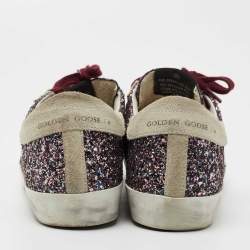 Pre Owned Golden Goose Multicolor Glitter and Leather Super Star Sneakers Size 36
