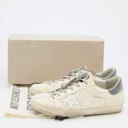Pre Owned Golden Goose Milk White Beige Canvas Crystal Heel Super Star Classic Sneakers Size 39
