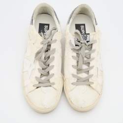 Pre Owned Golden Goose Milk White Beige Canvas Crystal Heel Super Star Classic Sneakers Size 39