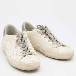 Pre Owned Golden Goose Milk White Beige Canvas Crystal Heel Super Star Classic Sneakers Size 39