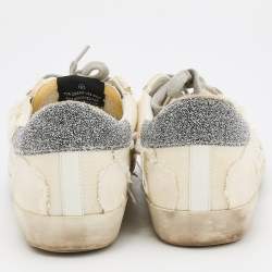 Pre Owned Golden Goose Milk White Beige Canvas Crystal Heel Super Star Classic Sneakers Size 39