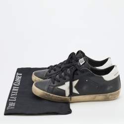Pre Owned Golden Goose Black/White Leather Star Hi Star Sneaker Size EU 36