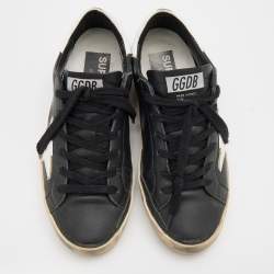 Pre Owned Golden Goose Black/White Leather Star Hi Star Sneaker Size EU 36