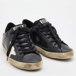 Pre Owned Golden Goose Black/White Leather Star Hi Star Sneaker Size EU 36