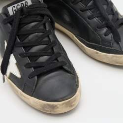 Pre Owned Golden Goose Black/White Leather Star Hi Star Sneaker Size EU 36