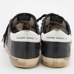 Pre Owned Golden Goose Black/White Leather Star Hi Star Sneaker Size EU 36