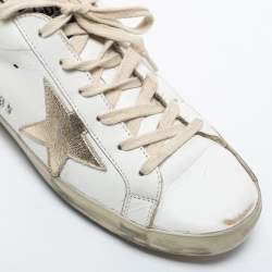 Pre Owned Golden Goose White/Gold Leather Superstar Low Top Sneakers Size 38