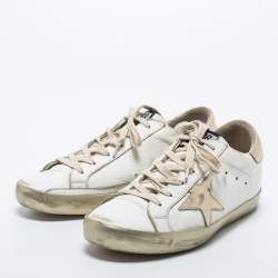 Pre Owned Golden Goose White/Gold Leather Superstar Low Top Sneakers Size 38