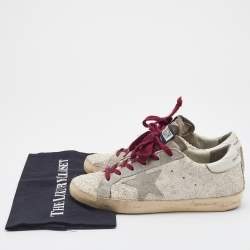 Pre Owned Golden Goose Off-White/Grey Glitter and Suede Superstar Low Top Sneakers Size 38
