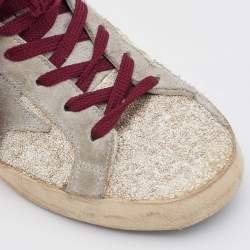 Pre Owned Golden Goose Off-White/Grey Glitter and Suede Superstar Low Top Sneakers Size 38
