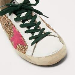 Pre Owned Golden Goose White Leather And Sequin Low Top Sneakers Size 39