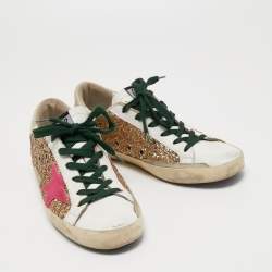 Pre Owned Golden Goose White Leather And Sequin Low Top Sneakers Size 39