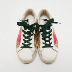 Pre Owned Golden Goose White Leather And Sequin Low Top Sneakers Size 39