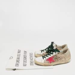 Pre Owned Golden Goose White Leather And Sequin Low Top Sneakers Size 39