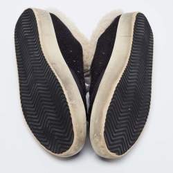 Pre Owned Golden Goose Black Leather and Shearling Super Star Sneakers Size 37