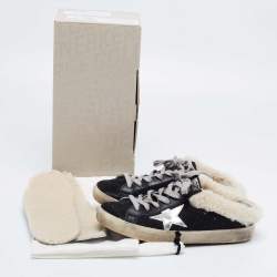 Pre Owned Golden Goose Black Leather and Shearling Super Star Sneakers Size 37