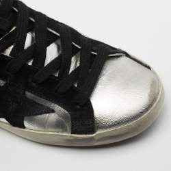 Pre Owned Golden Goose Silver/Black Leather and Suede Hi Star Sneakers Size 35