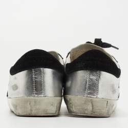 Pre Owned Golden Goose Silver/Black Leather and Suede Hi Star Sneakers Size 35