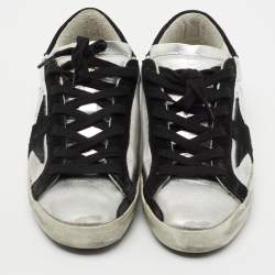 Golden Goose Silver/Black Leather and Suede Hi Star Sneakers Size 35