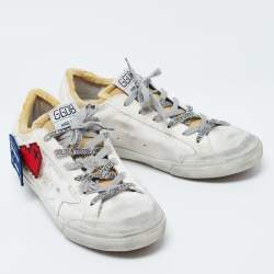 Golden Goose White Canvas Velcro Appliques Super Star Sneakers Size 39