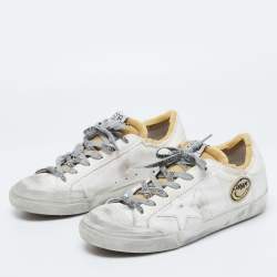 Golden Goose White Canvas Velcro Appliques Super Star Sneakers Size 39