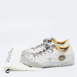 Golden Goose White Canvas Velcro Appliques Super Star Sneakers Size 39